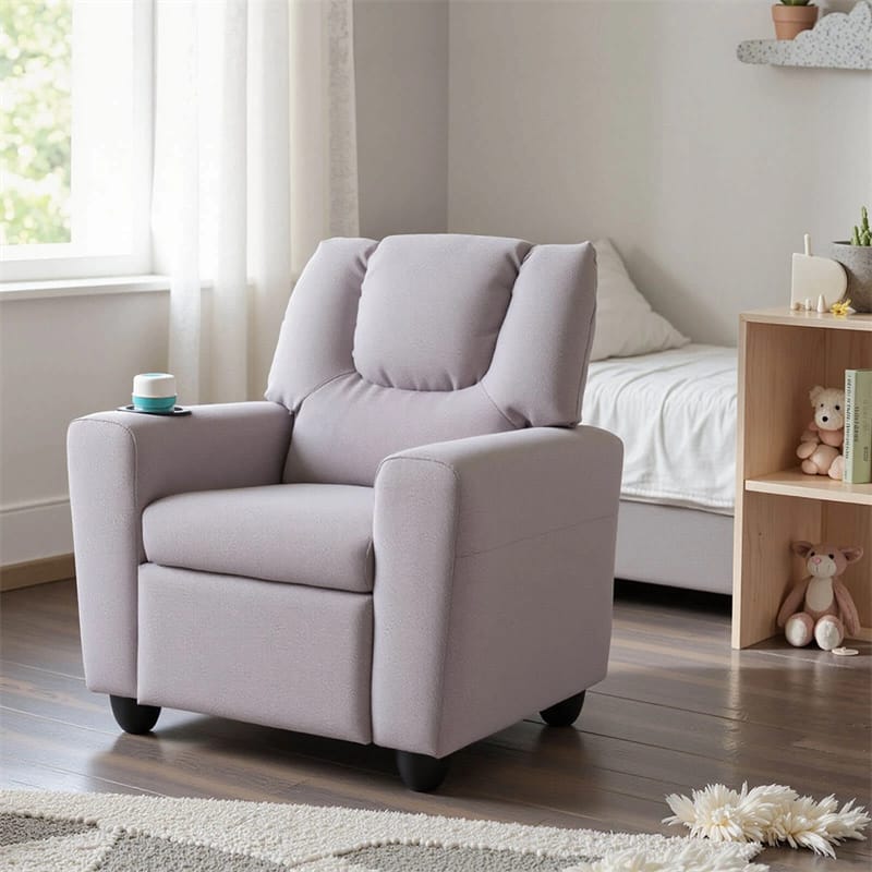 Kids Recliner Chair with Cup Holder & Side Pocket, Adjustable Toddler Lounge Sofa, Ergonomic Children Armchairs for Boys Girls Age 3+, 150lbs