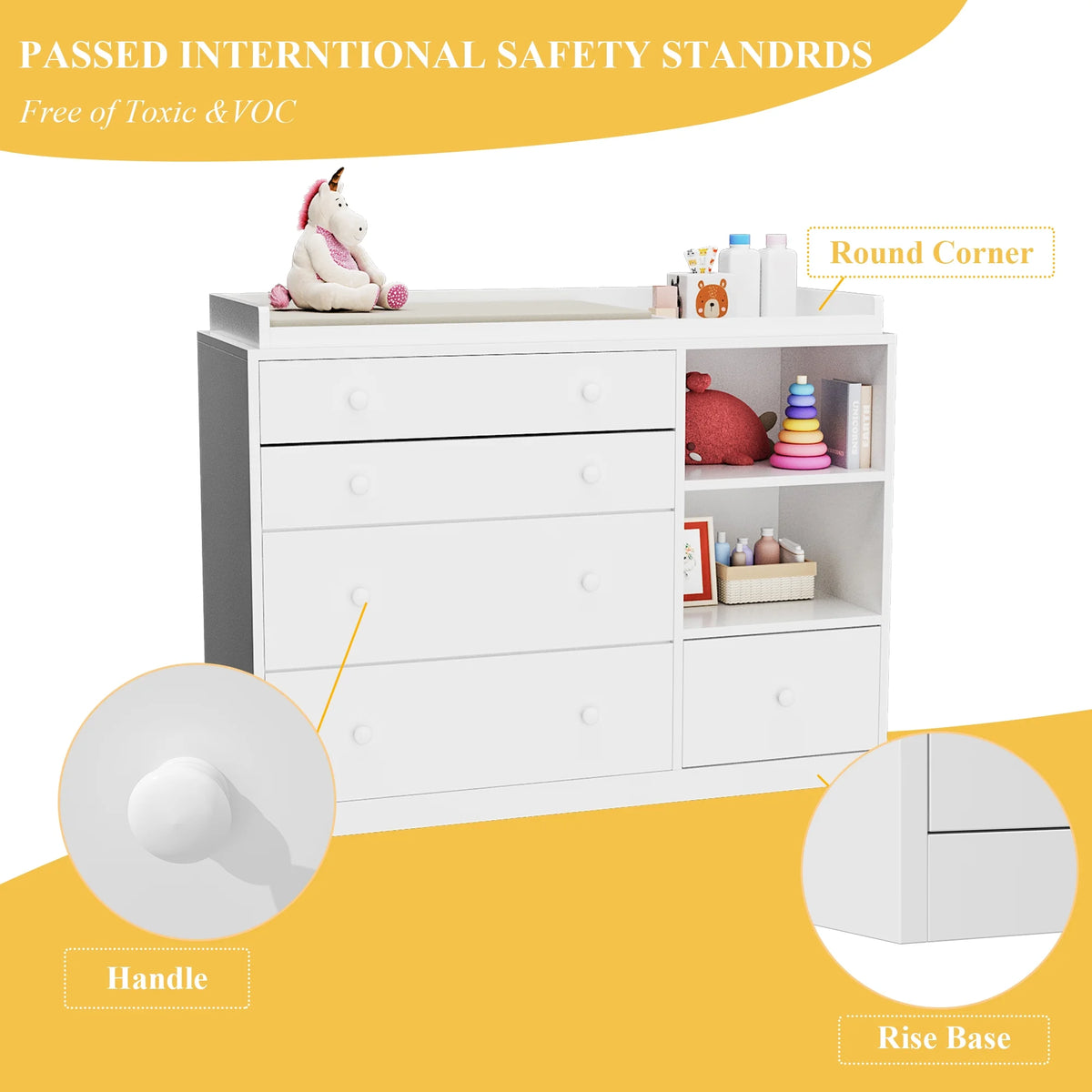 OXYLIFE 45" Baby Nursery Changing Table Dresser with 4 Drawers and Shelf for Nursery Room, White - Product image 96