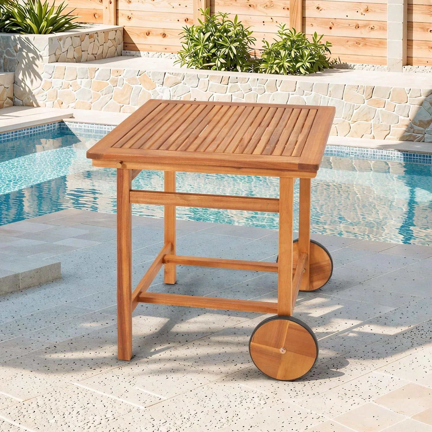 AECOJOY Acacia Wood Outdoor Dining Table for 4, Foldable Top Patio Table with Wheels - Product image 2