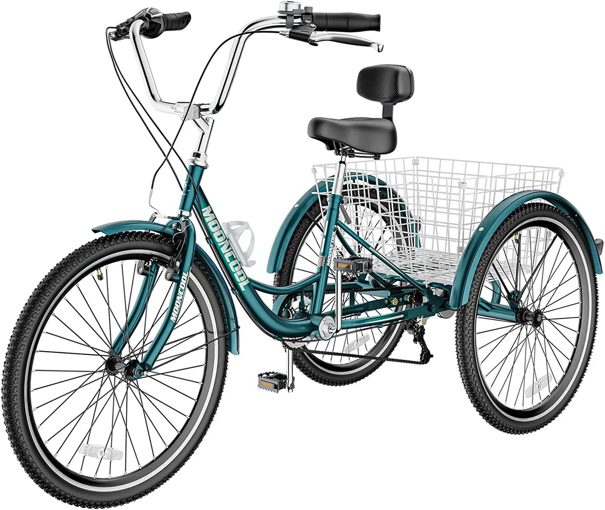 MOONCOOL Adult Tricycles with Rear Basket & Inflator, 24 26 in 7 Speed 3 Wheel Bikes, Three - Product image 102