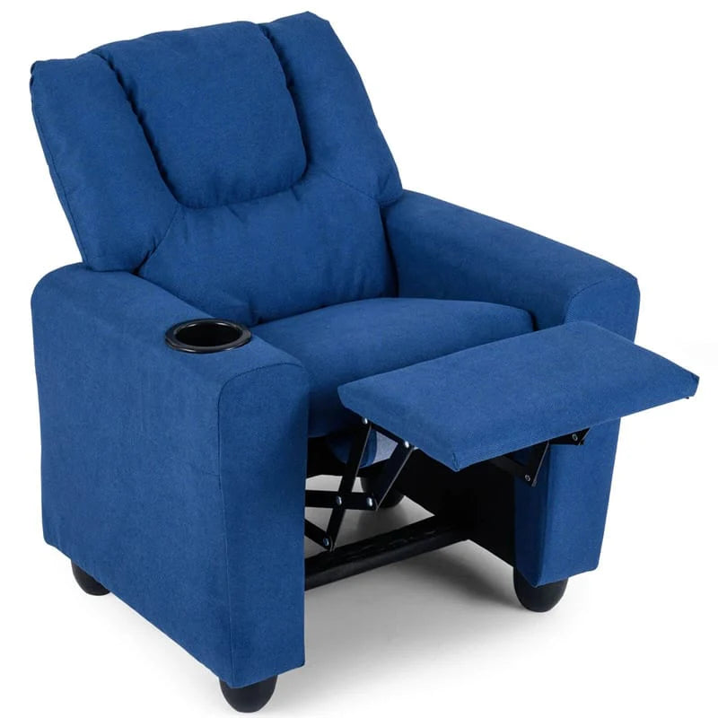 Kids Recliner Chair with Cup Holder & Side Pocket, Adjustable Toddler Lounge Sofa, Ergonomic Children Armchairs for Boys Girls Age 3+, 150lbs