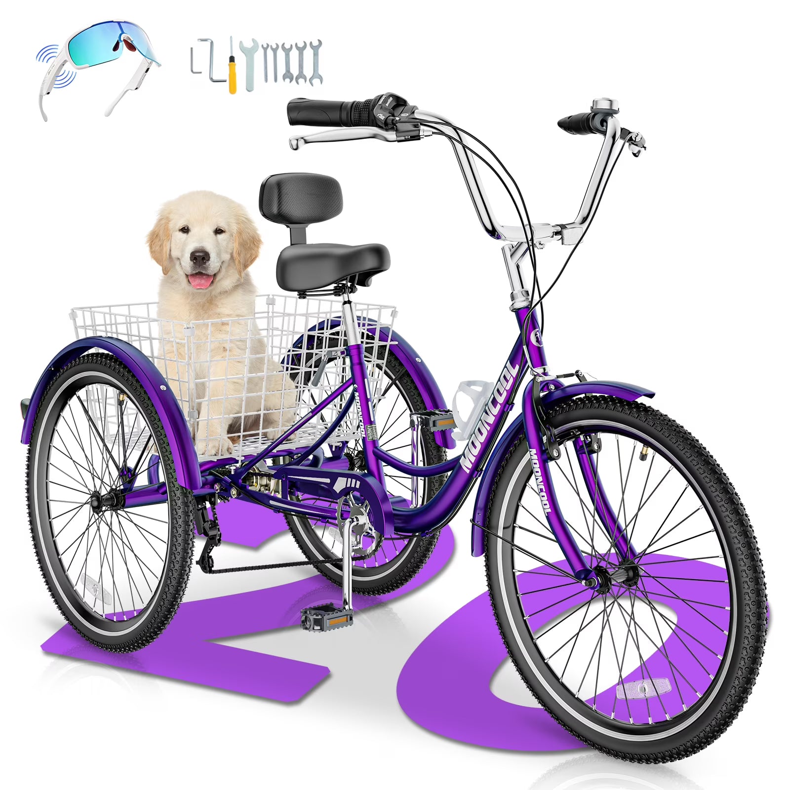 MOONCOOL Adult Tricycles with Rear Basket & Inflator, 24 26 in 7 Speed 3 Wheel Bikes, Three - Product image 25
