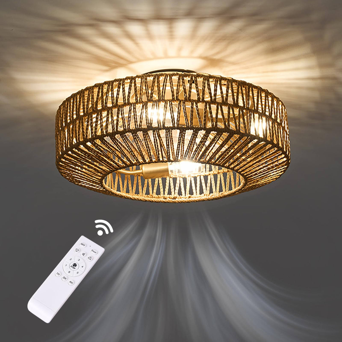 Gutenliter 20" Woven Caged Low Profile Bladeless Ceiling Fan with Light and Remote - Product image 1