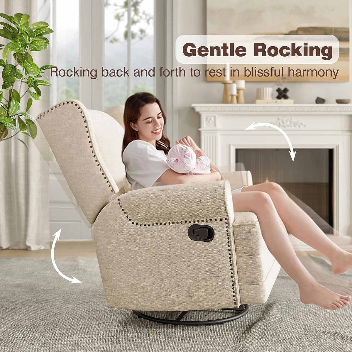 Royalcraft Swivel Nursery Glider Recliner, Comfy Upholstered Glider Chair with Lumbar Pillow and Footrest - Product image 2