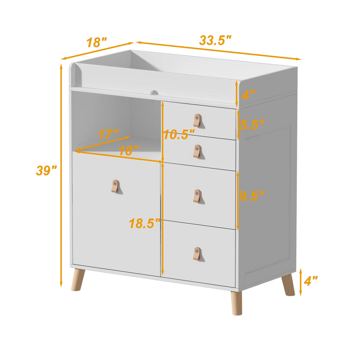 OXYLIFE 45" Baby Nursery Changing Table Dresser with 4 Drawers and Shelf for Nursery Room, White - Product image 70
