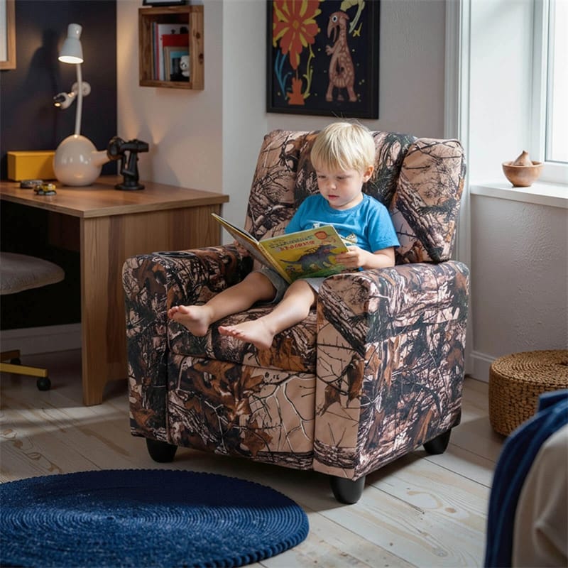 Kids Recliner Chair with Cup Holder & Side Pocket, Adjustable Toddler Lounge Sofa, Ergonomic Children Armchairs for Boys Girls Age 3+, 150lbs