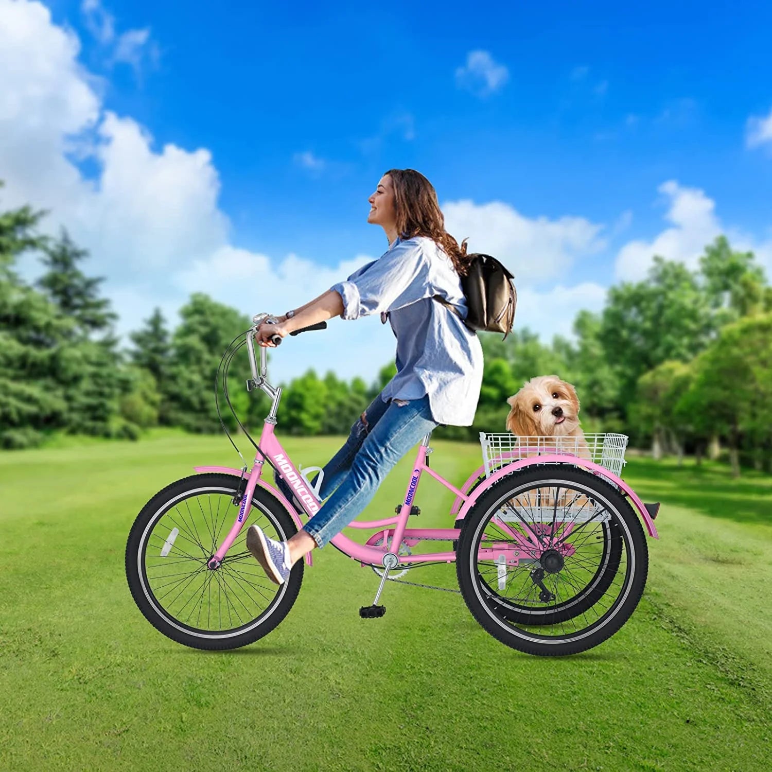 MOONCOOL Adult Tricycles with Rear Basket & Inflator, 24 26 in 7 Speed 3 Wheel Bikes, Three - Product image 118