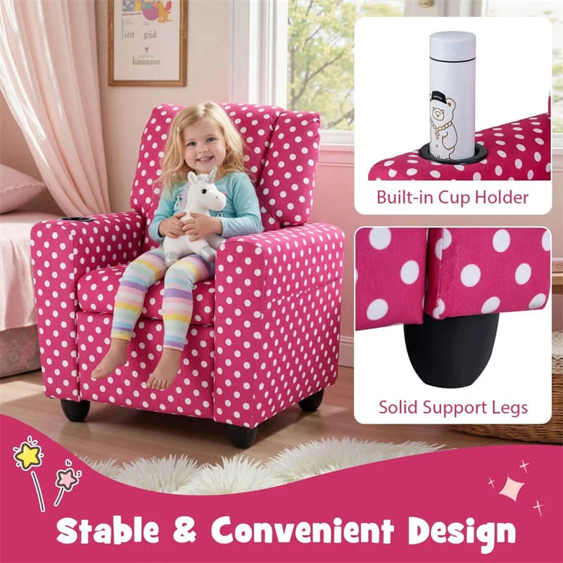 Kids Recliner Chair with Cup Holder & Side Pocket, Adjustable Toddler Lounge Sofa, Ergonomic Children Armchairs for Boys Girls Age 3+, 150lbs