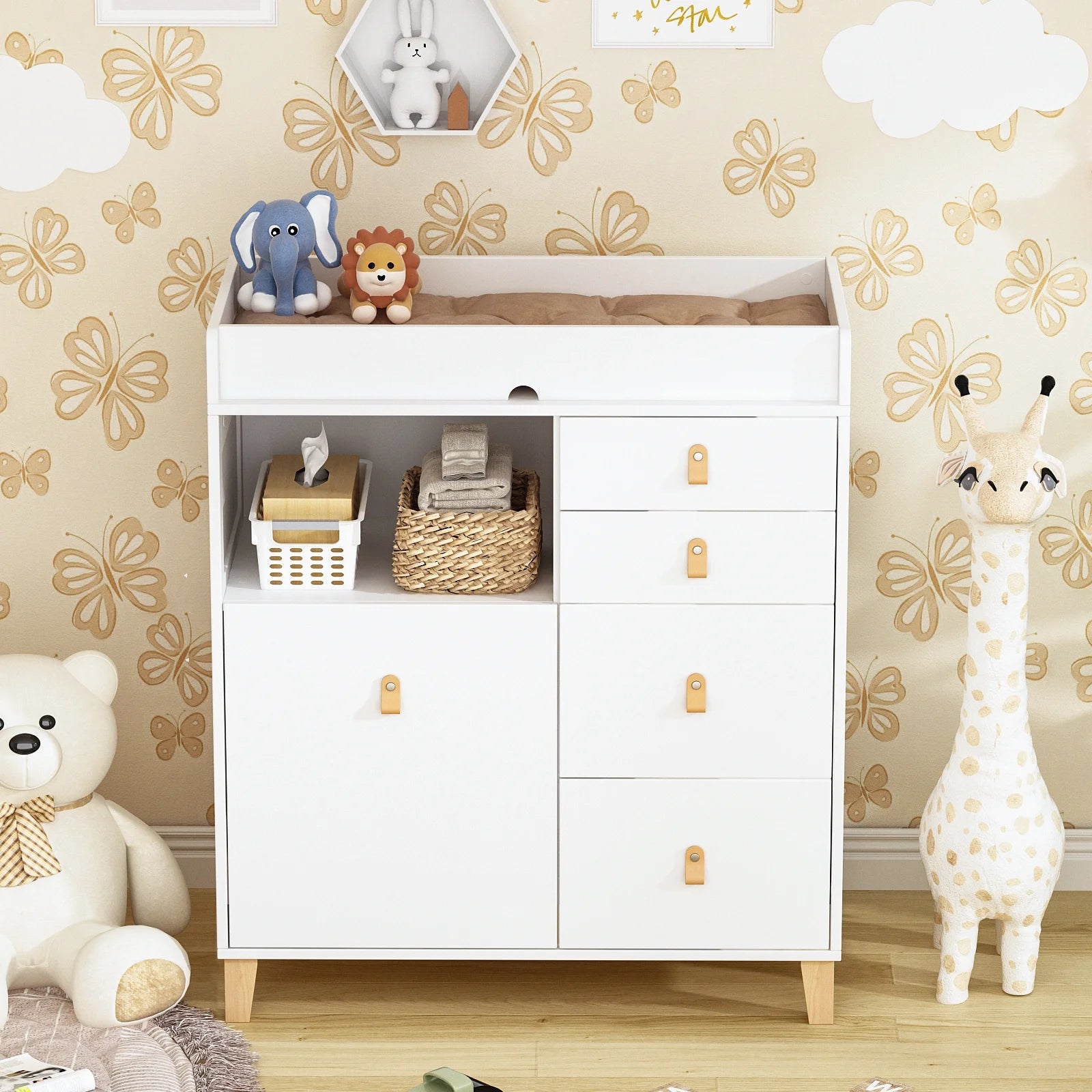 OXYLIFE 45" Baby Nursery Changing Table Dresser with 4 Drawers and Shelf for Nursery Room, White - Product image 73