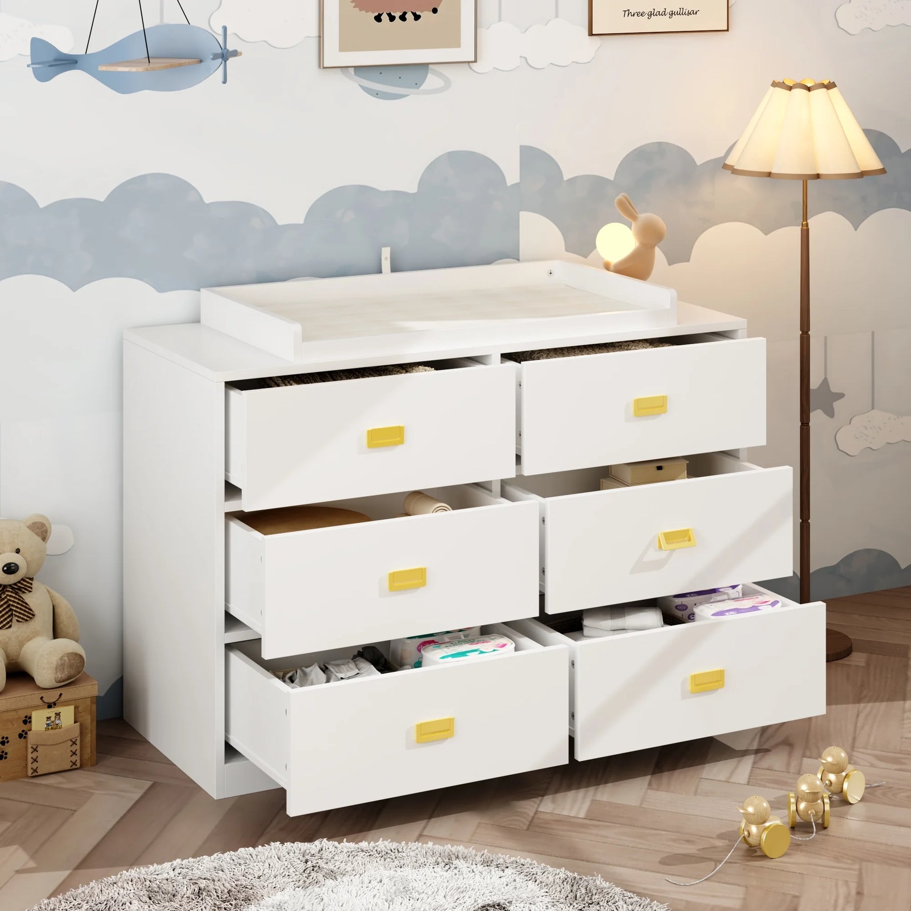 OXYLIFE 45" Baby Nursery Changing Table Dresser with 4 Drawers and Shelf for Nursery Room, White - Product image 76