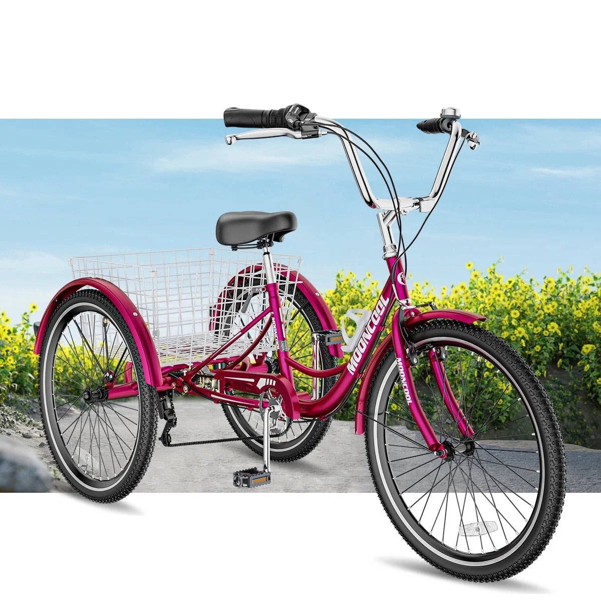 MOONCOOL Adult Tricycles with Rear Basket & Inflator, 24 26 in 7 Speed 3 Wheel Bikes, Three - Product image 72