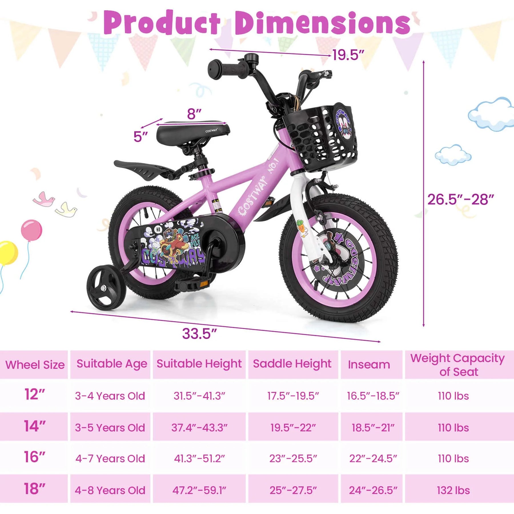Costway 16" Kid'S Bike for 4 - 7 with Height - Adjustable Handlebar & Saddle Handbrake Blue - Product image 15