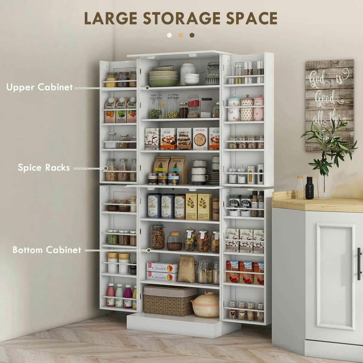 Spaco 17 - Tier Kitchen Small Pantry Cabinet with 2 Doors and 6 Adjustable Shelves, Cabinet Pantry - Product image 56