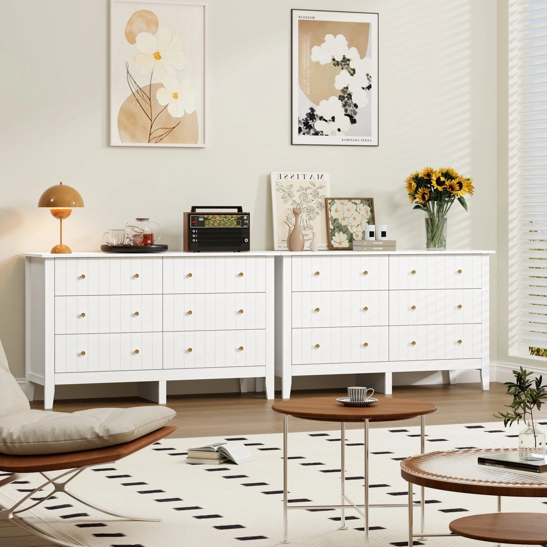 Homfa 6 Drawer Double White Dresser for Bedroom, Modern Wood Dresser Storage Cabinet for Living Room - Product image 2