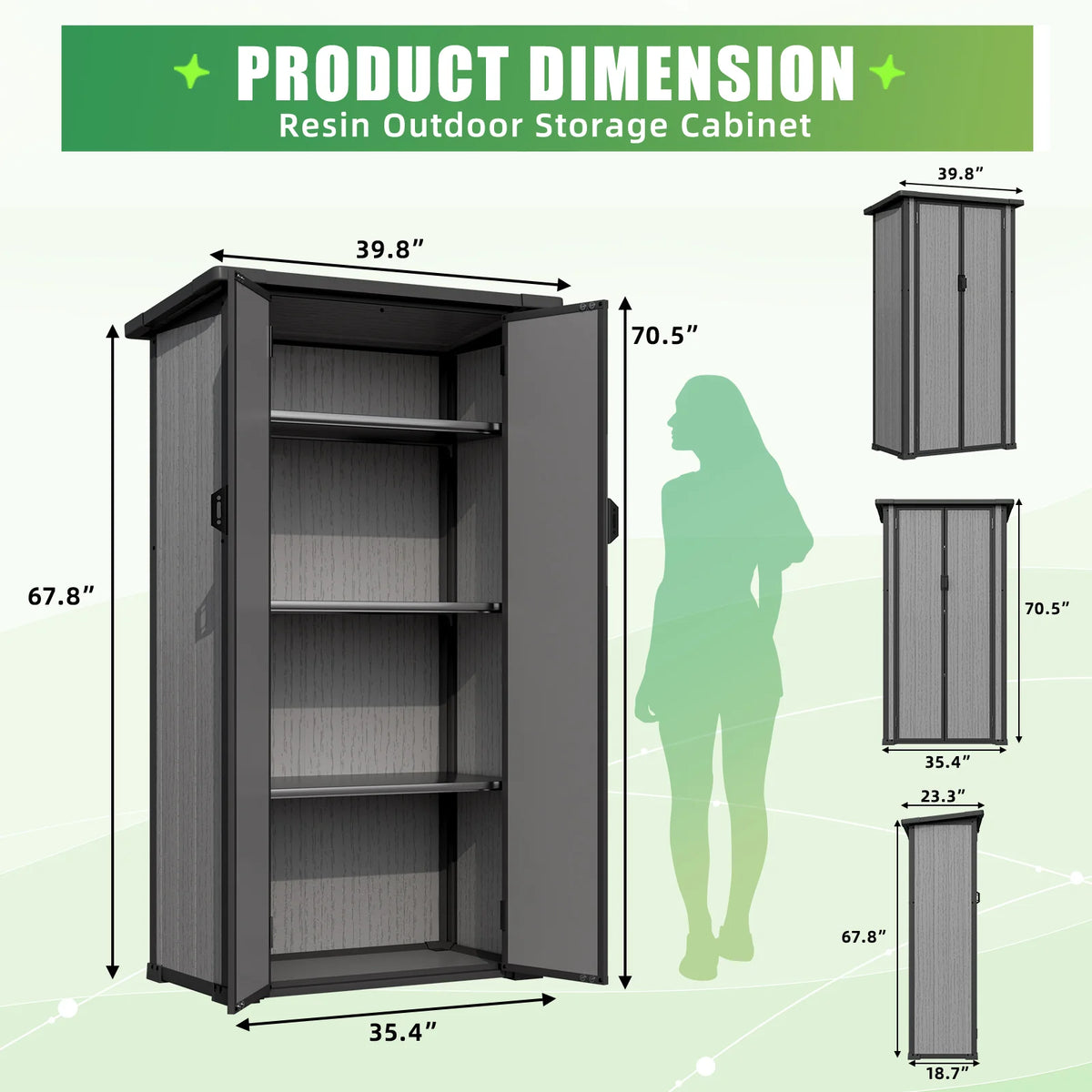 AECOJOY Tall Resin Outdoor Storage Cabinet Waterproof with Adjustable Shelves - Product image 5