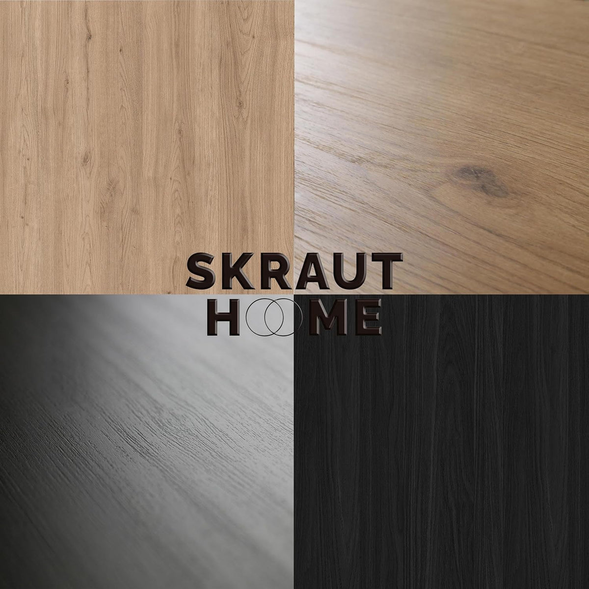 Skraut Home | TV Stand Set | Complete Living Room Furniture | 310x186x35cm | for TVs up to 65" | Electric fireplace | Modern Style | Oak and Black