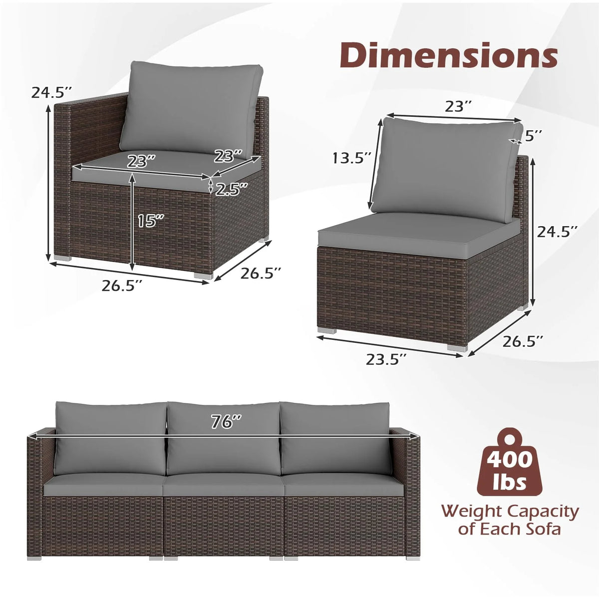 Tangkula 3 Pieces Patio Sectional Sofa Set with Soft Cushions - Product image 3