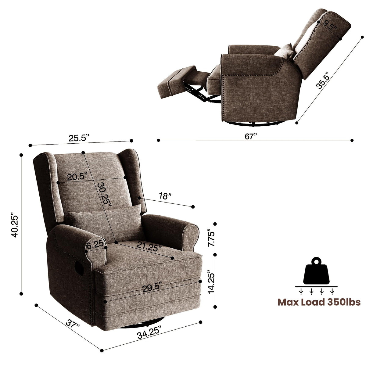 Royalcraft Swivel Nursery Glider Recliner, Comfy Upholstered Glider Chair with Lumbar Pillow and Footrest - Product image 30