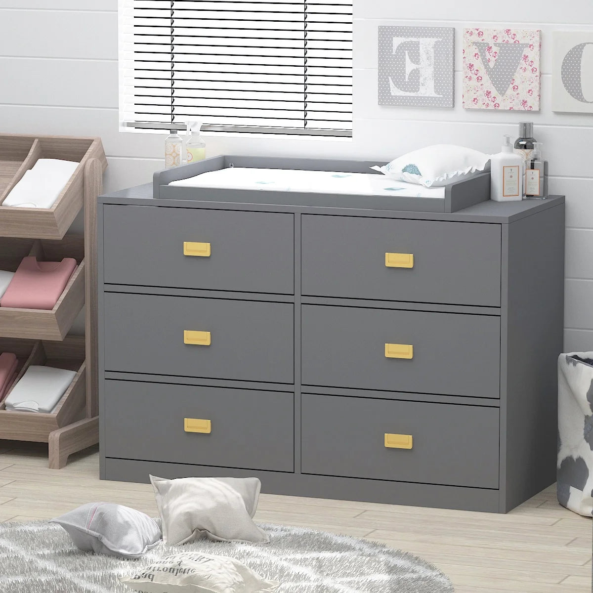 OXYLIFE 45" Baby Nursery Changing Table Dresser with 4 Drawers and Shelf for Nursery Room, White - Product image 29