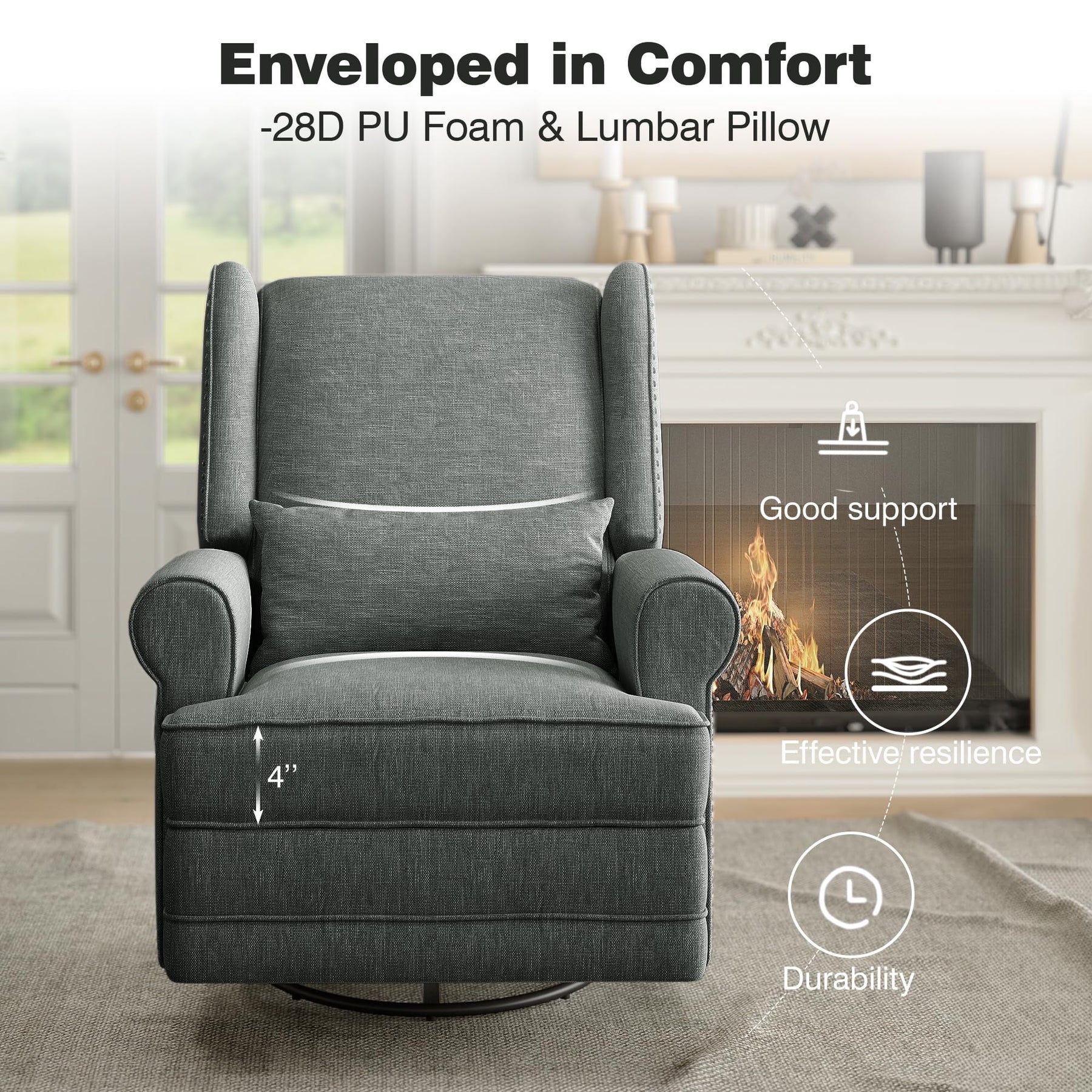 Royalcraft Swivel Nursery Glider Recliner, Comfy Upholstered Glider Chair with Lumbar Pillow and Footrest - Product image 20