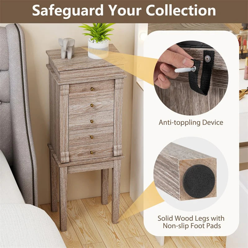 Standing Jewelry Armoire Cabinet with Flip Top Mirror, 5 Drawers & 2 Swing Doors - Product image 10