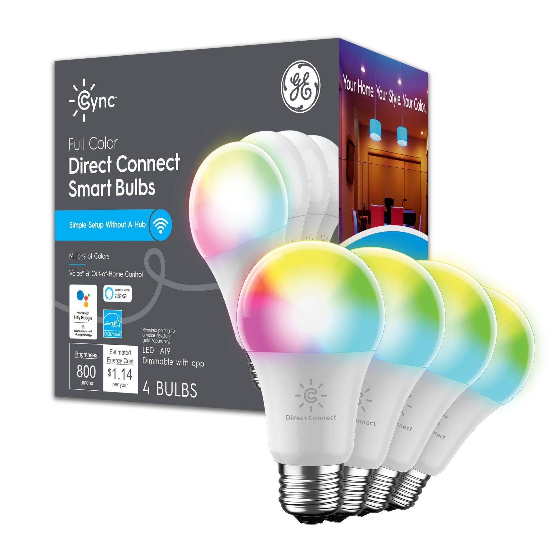 Cync by GE Full Color Direct Connect Smart Bulb (4 LED A19 Bulbs) - Product image 1
