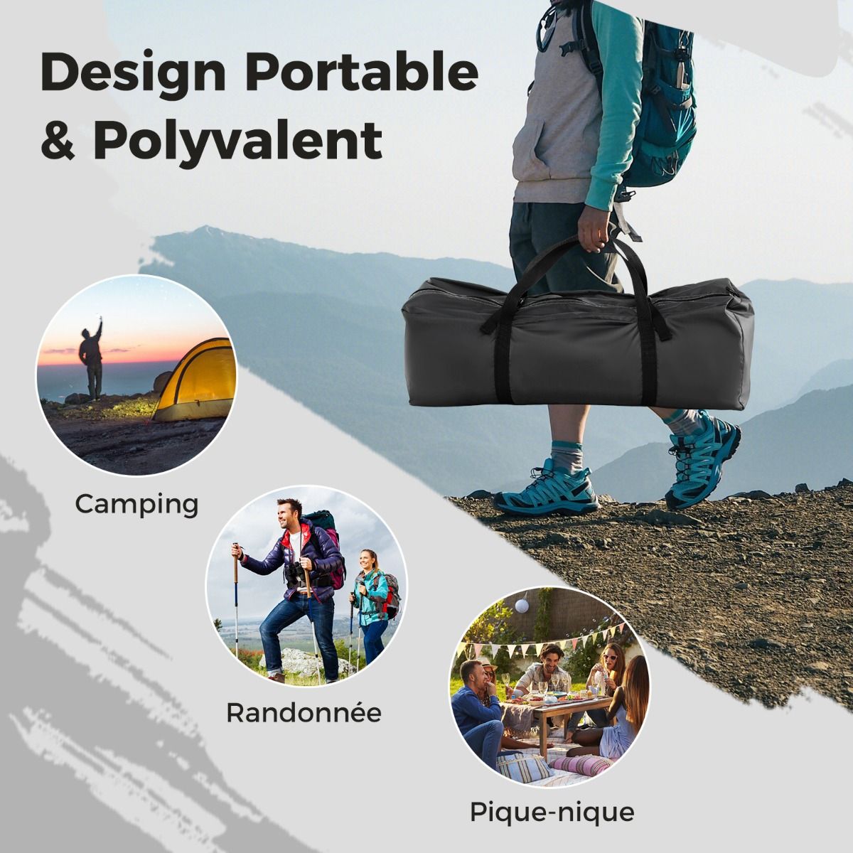 Camping Tent for 8-10 People Dome Tent with Vestibule and Mosquito Net Zippered Door Portable Tent with Carry Bag 300x300x250cm Beige -