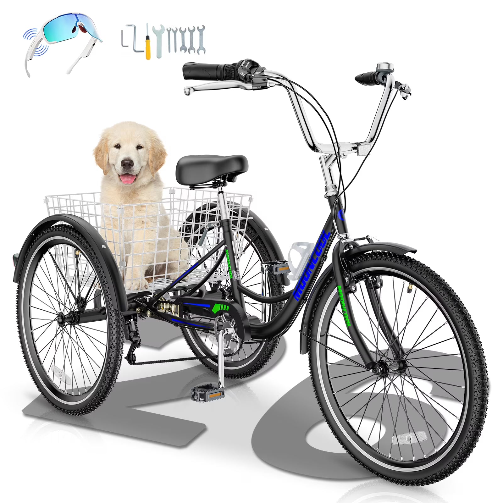 MOONCOOL Adult Tricycles with Rear Basket & Inflator, 24 26 in 7 Speed 3 Wheel Bikes, Three - Product image 7