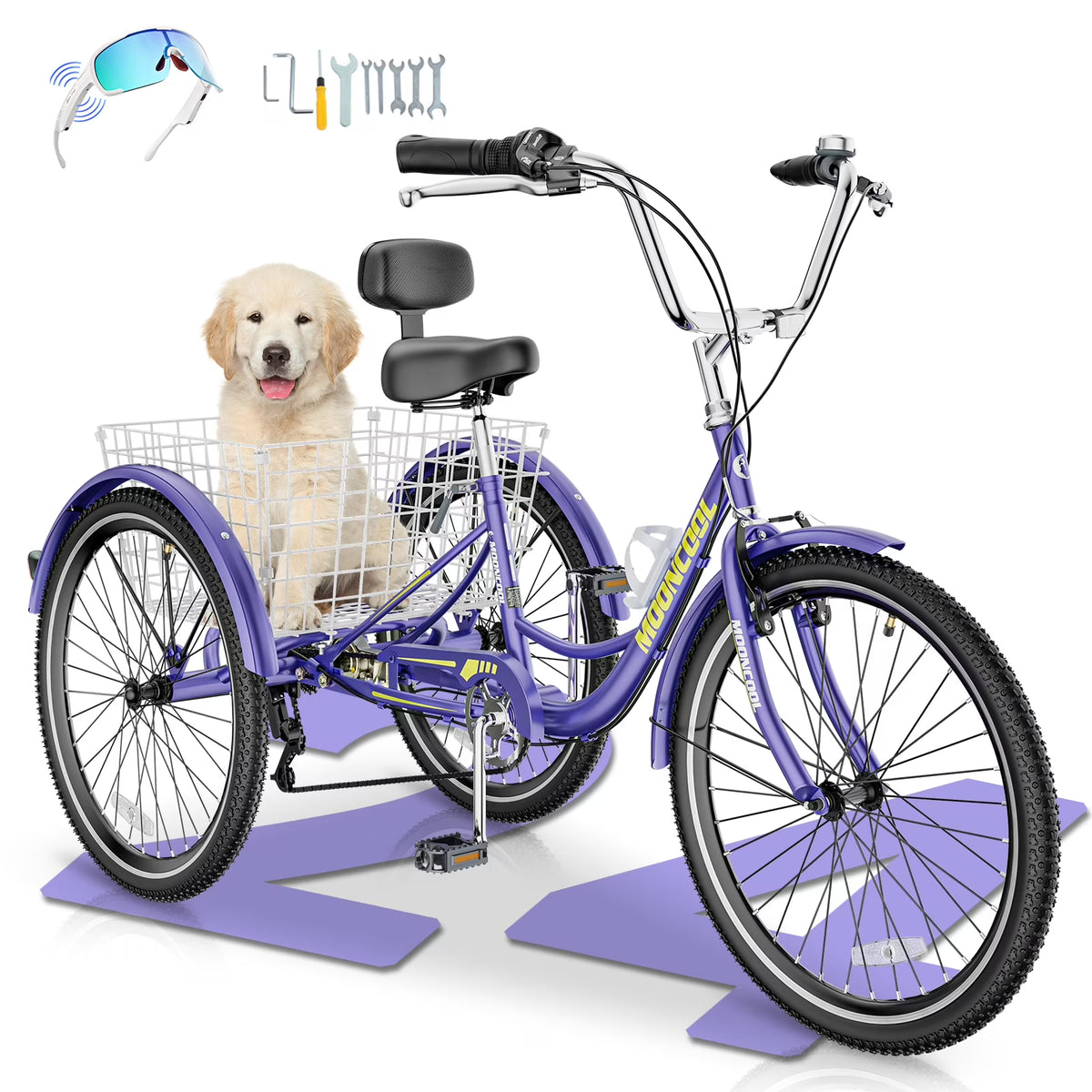 MOONCOOL Adult Tricycles with Rear Basket & Inflator, 24 26 in 7 Speed 3 Wheel Bikes, Three - Product image 45