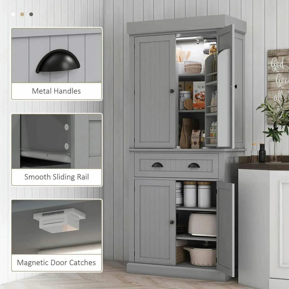 Spaco 17 - Tier Kitchen Small Pantry Cabinet with 2 Doors and 6 Adjustable Shelves, Cabinet Pantry - Product image 28