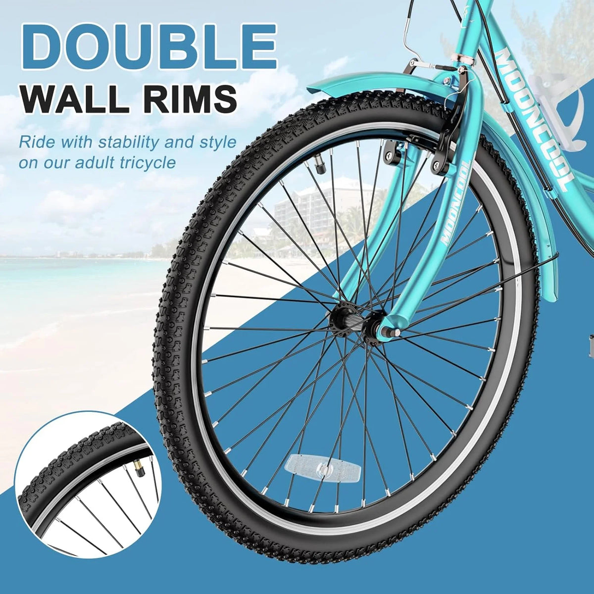 MOONCOOL Adult Tricycles with Rear Basket & Inflator, 24 26 in 7 Speed 3 Wheel Bikes, Three - Product image 4
