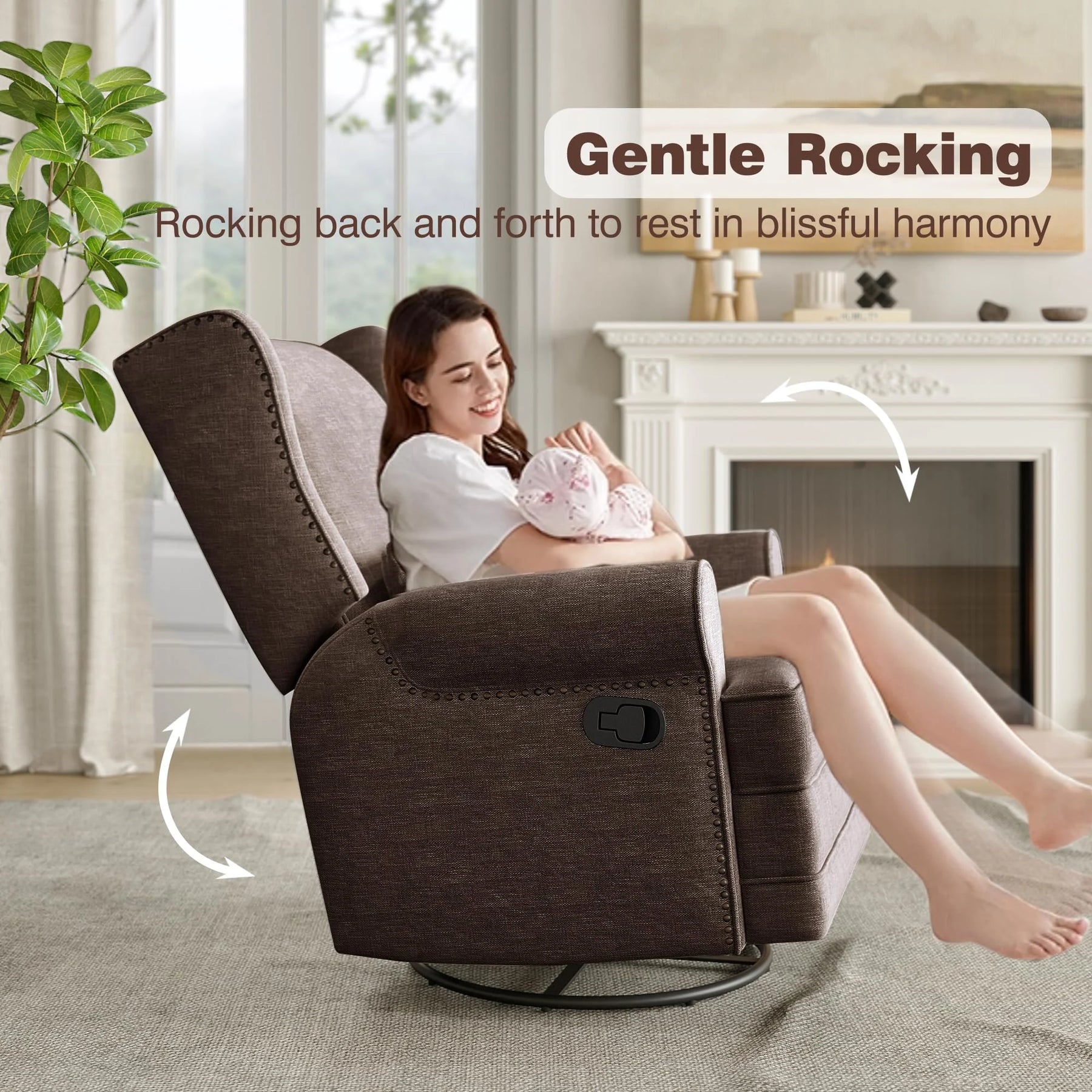 Royalcraft Swivel Nursery Glider Recliner, Comfy Upholstered Glider Chair with Lumbar Pillow and Footrest - Product image 29
