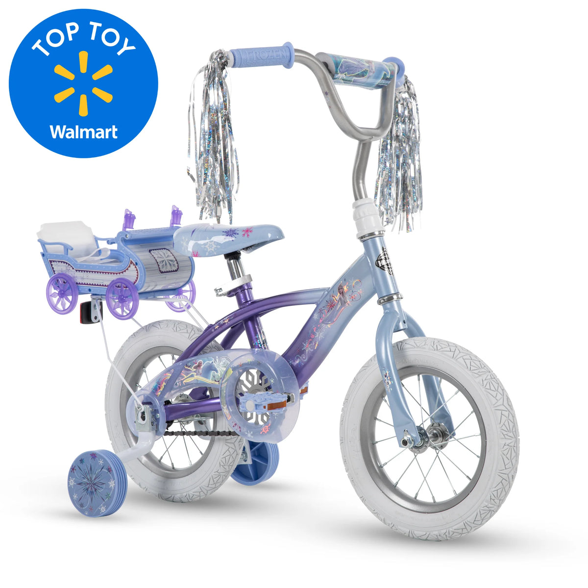 Frozen Bike with Doll Carrier Sleigh for Girl'S, 12 In., White and Purple by Huffy - Product image 5