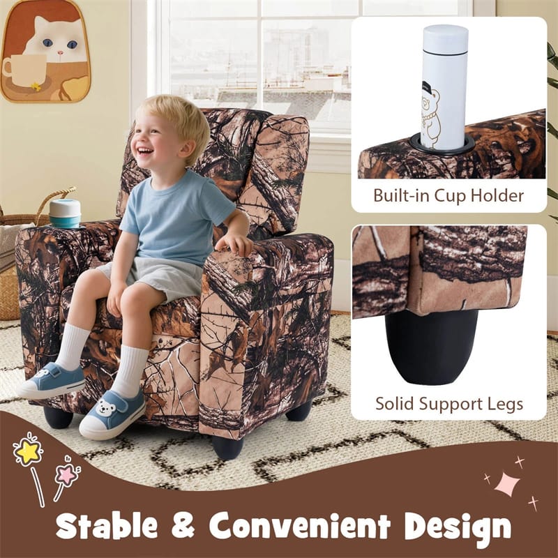 Kids Recliner Chair with Cup Holder & Side Pocket, Adjustable Toddler Lounge Sofa, Ergonomic Children Armchairs for Boys Girls Age 3+, 150lbs
