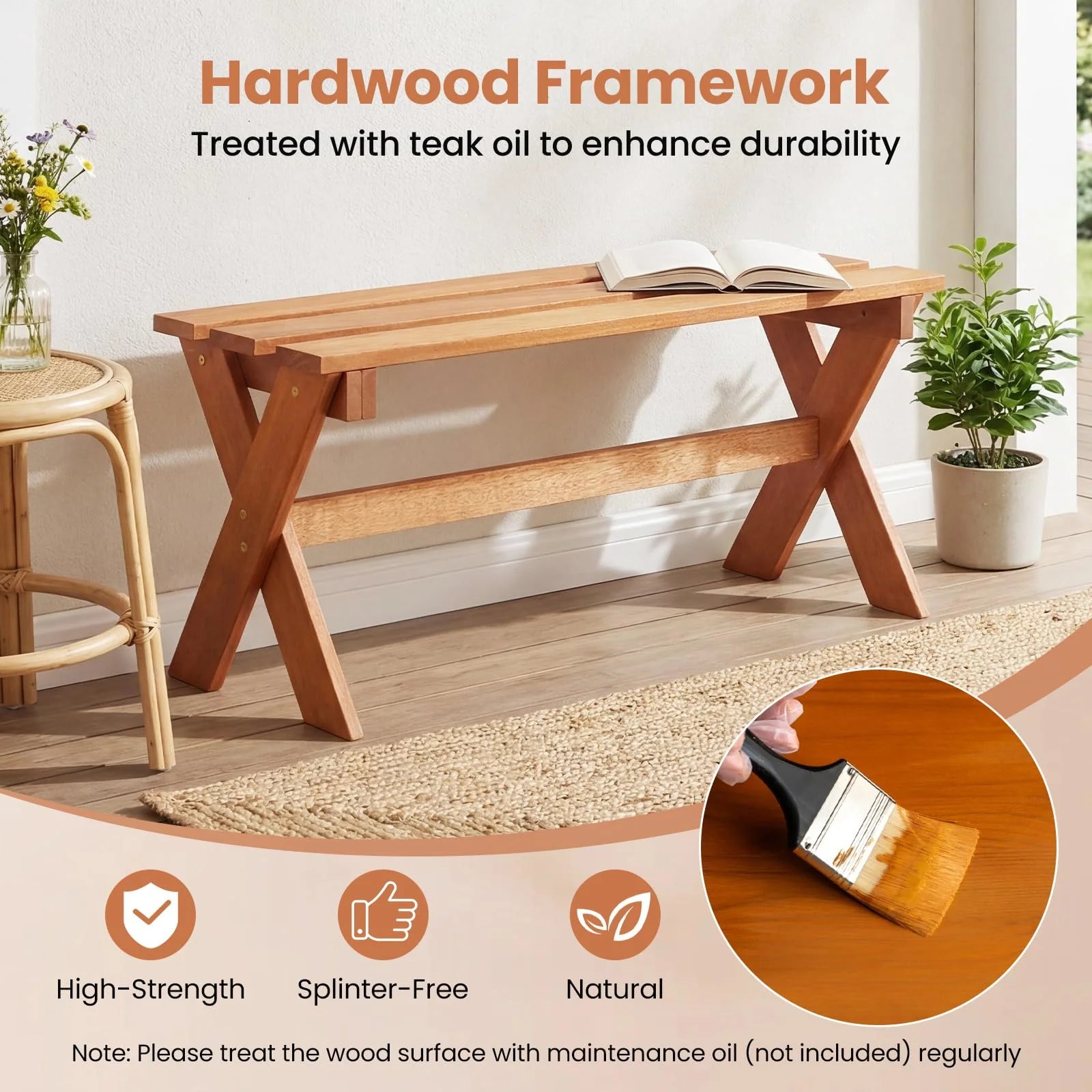 Tangkula Outdoor Wood Bench Backless Patio Dining Bench(1/2) - Product image 7