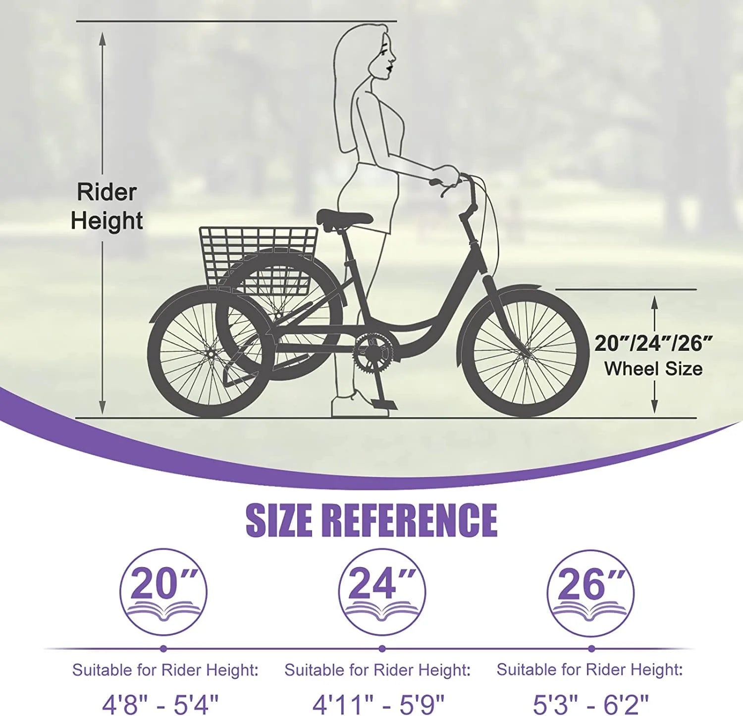 MOONCOOL Adult Tricycles with Rear Basket & Inflator, 24 26 in 7 Speed 3 Wheel Bikes, Three - Product image 70