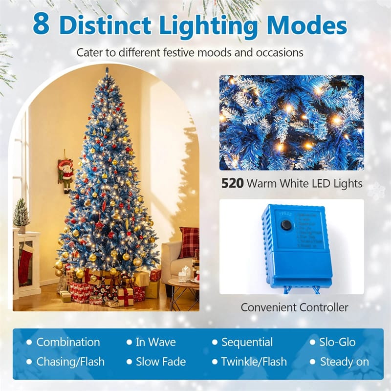 6/7/8/9 FT Pre-Lit Christmas Tree, Blue Hinged Xmas Tree with Frosted PVC Tips, Warm White LED Lights - Product image 38