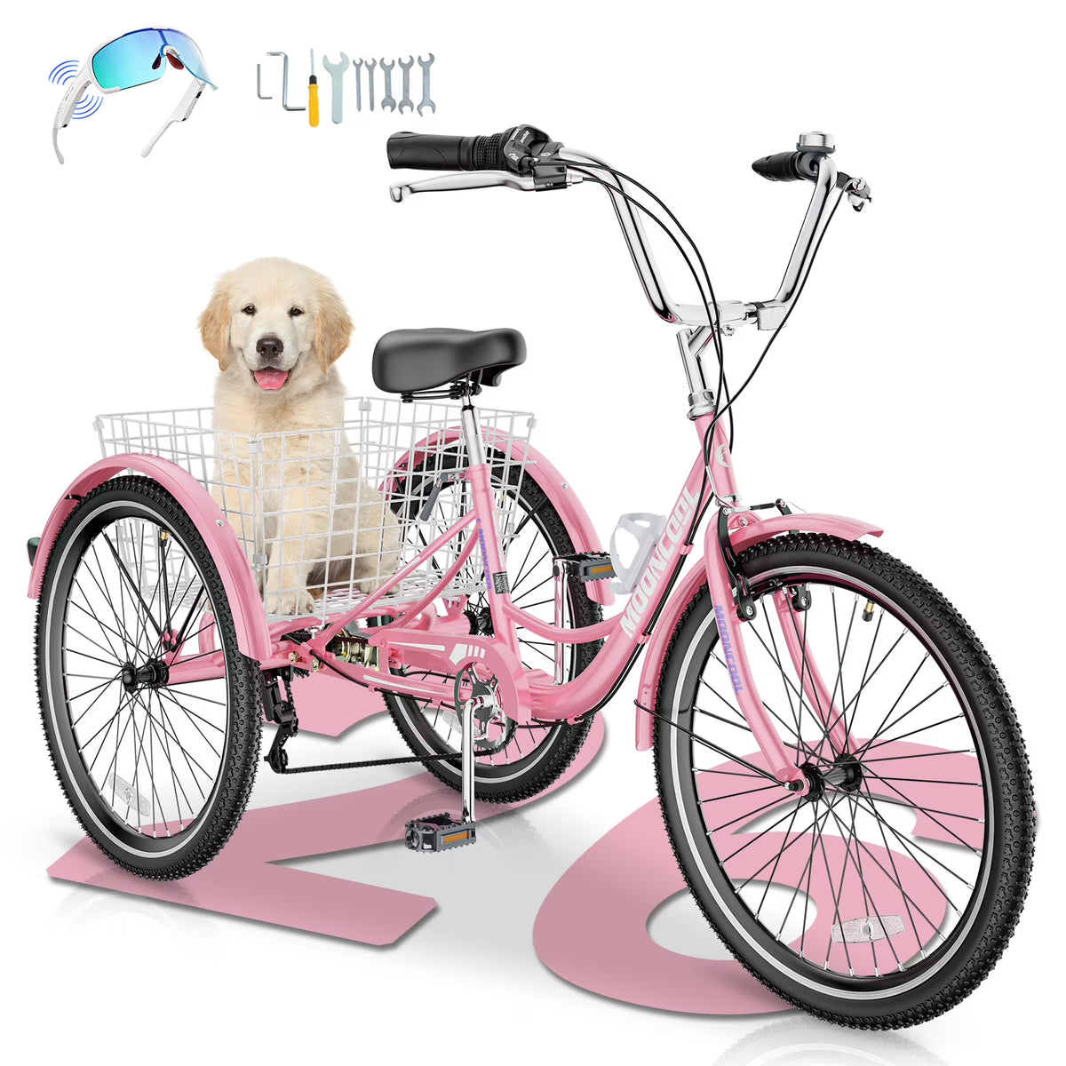 MOONCOOL Adult Tricycles with Rear Basket & Inflator, 24 26 in 7 Speed 3 Wheel Bikes, Three - Product image 27