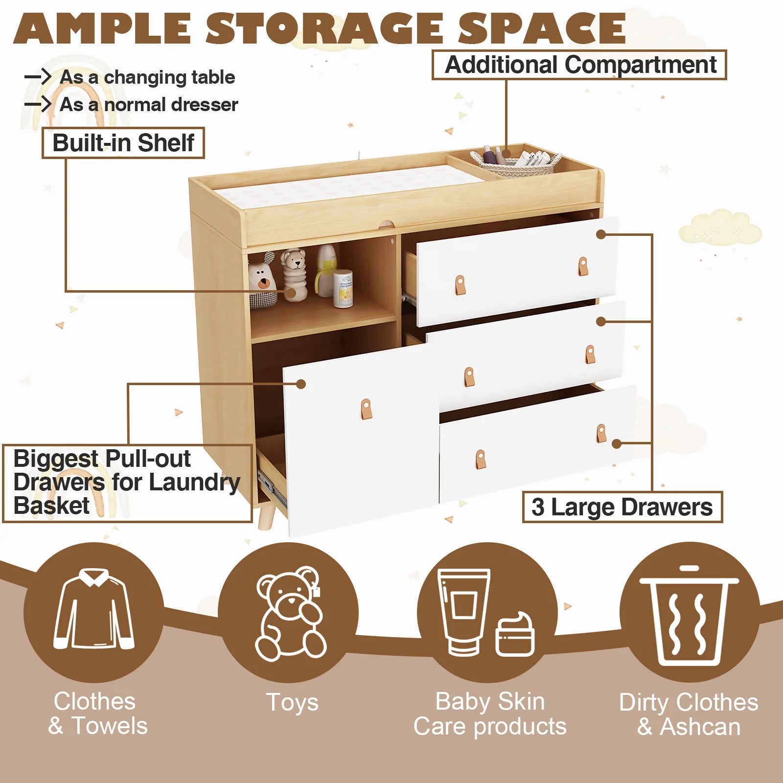 OXYLIFE 45" Baby Nursery Changing Table Dresser with 4 Drawers and Shelf for Nursery Room, White - Product image 89