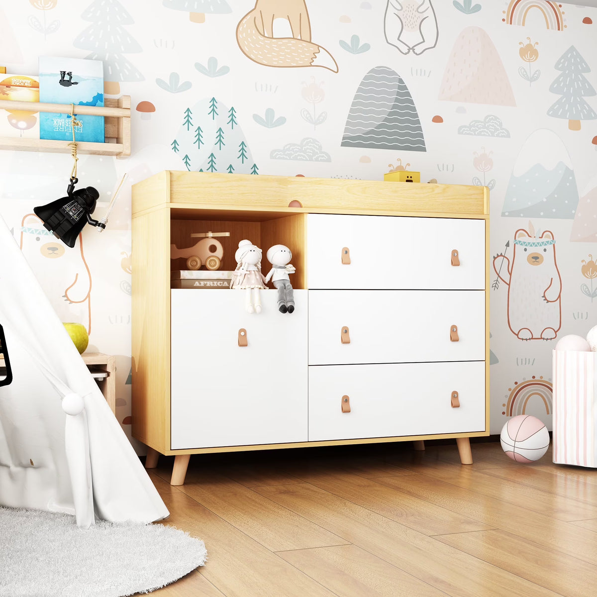 OXYLIFE 45" Baby Nursery Changing Table Dresser with 4 Drawers and Shelf for Nursery Room, White - Product image 19