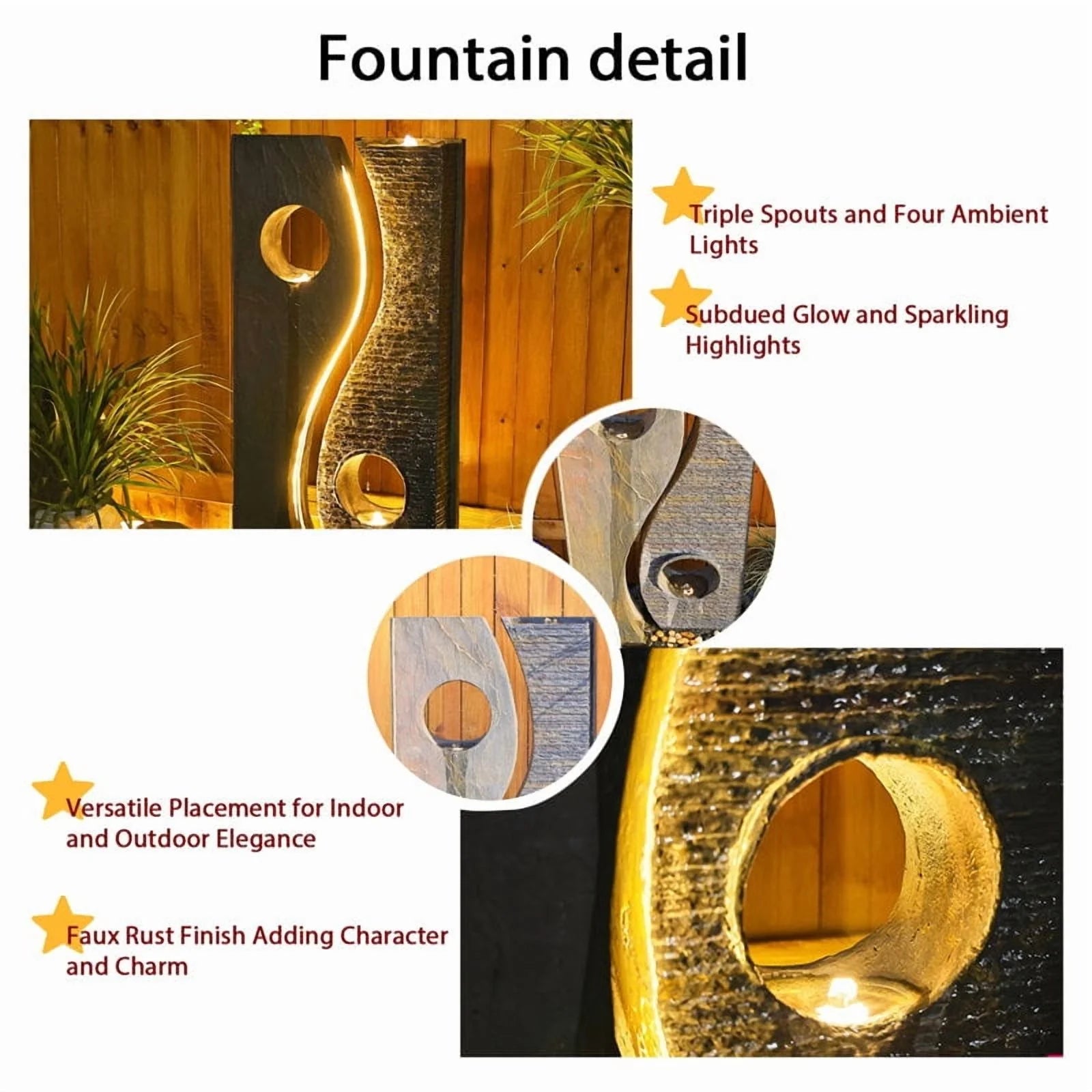 Water Feature Fountain Outdoor Garden Waterfall Faux Rust Finish with LED Lights for Patio Yard Pool Home - Product image 4