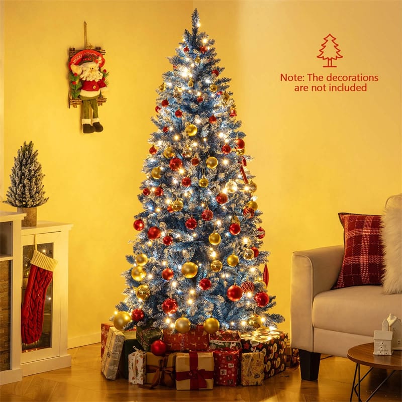 6/7/8/9 FT Pre-Lit Christmas Tree, Blue Hinged Xmas Tree with Frosted PVC Tips, Warm White LED Lights - Product image 11