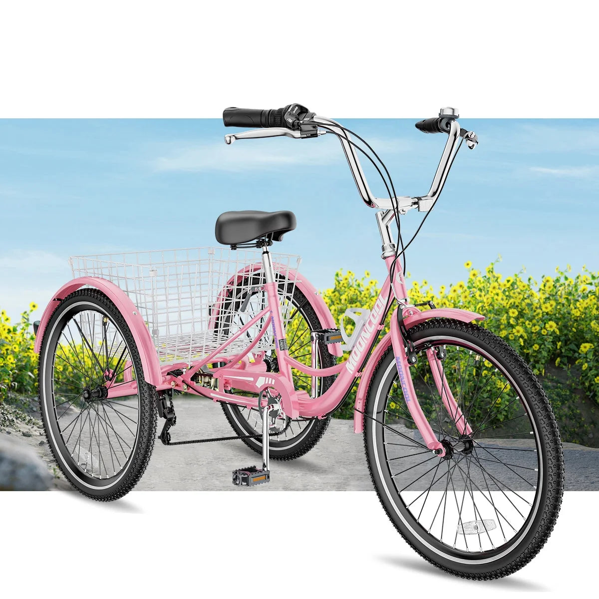 MOONCOOL Adult Tricycles with Rear Basket & Inflator, 24 26 in 7 Speed 3 Wheel Bikes, Three - Product image 120