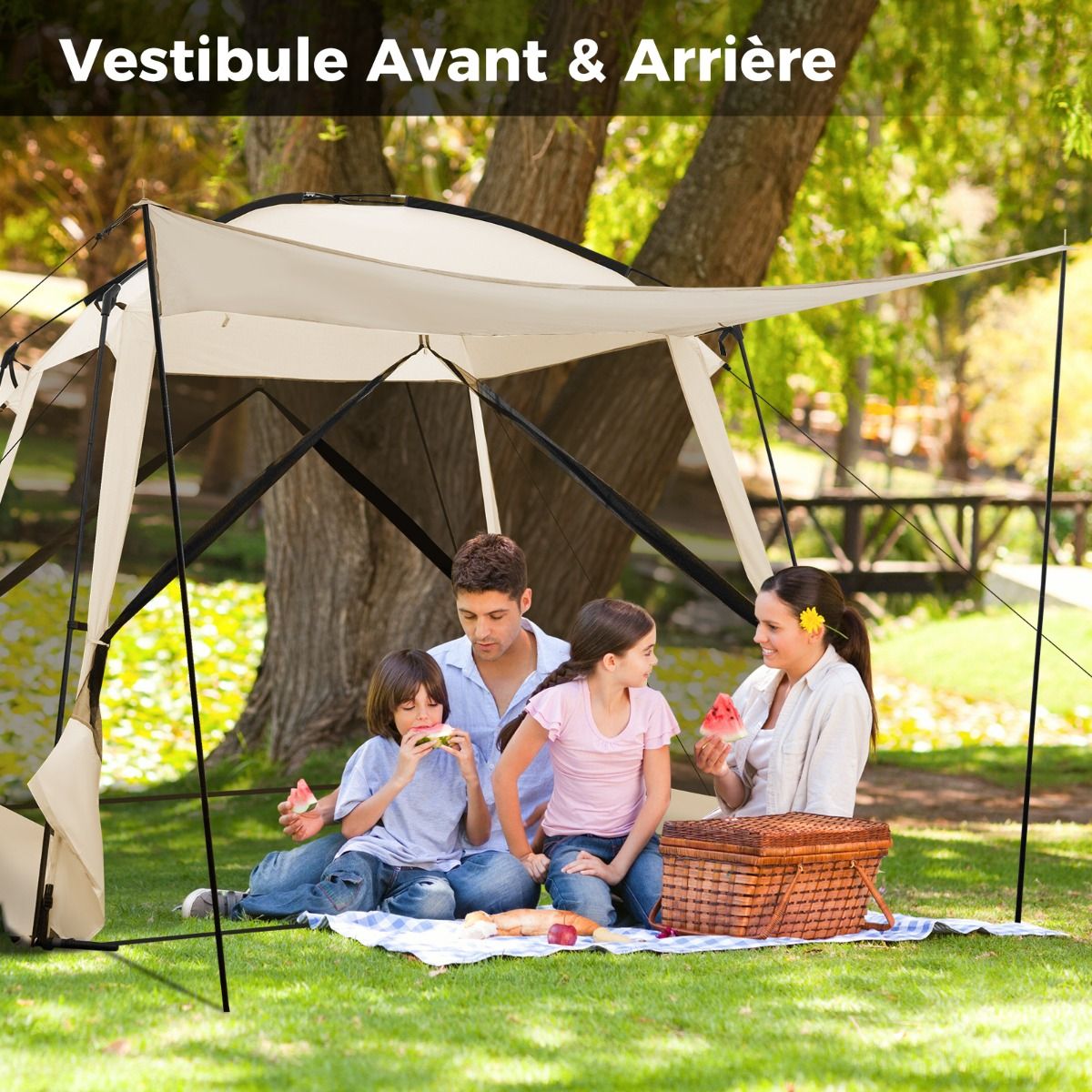 Camping Tent for 8-10 People Dome Tent with Vestibule and Mosquito Net Zippered Door Portable Tent with Carry Bag 300x300x250cm Beige -