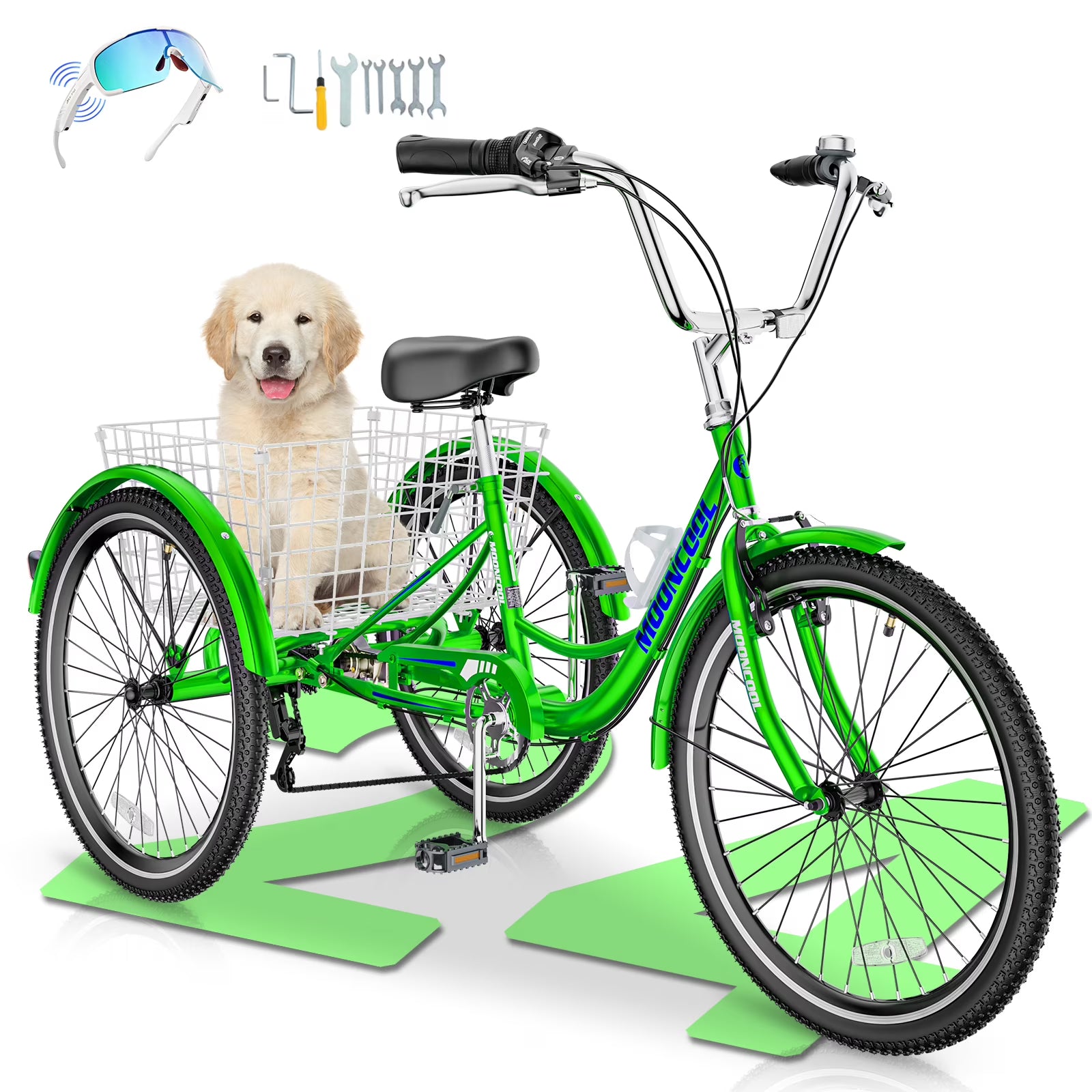 MOONCOOL Adult Tricycles with Rear Basket & Inflator, 24 26 in 7 Speed 3 Wheel Bikes, Three - Product image 5