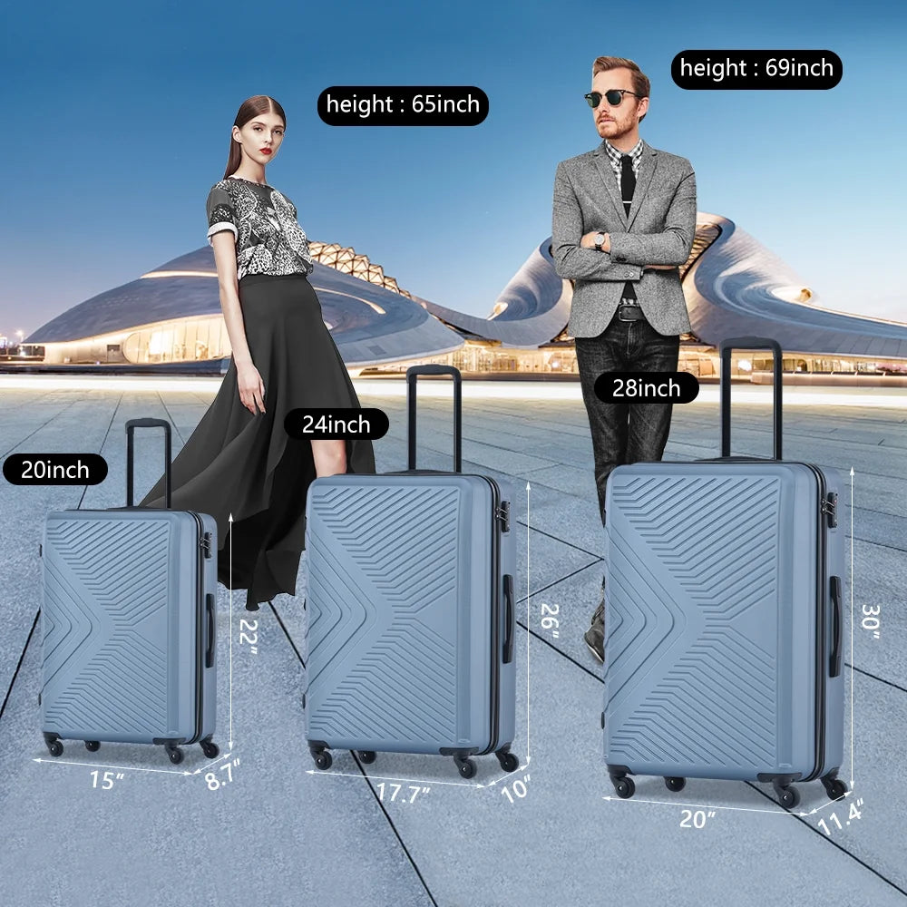 3 Piece Blue Luggage Travel Set, 20" 24" 28" Carry on Luggage with Spinner Wheels - Product image 9