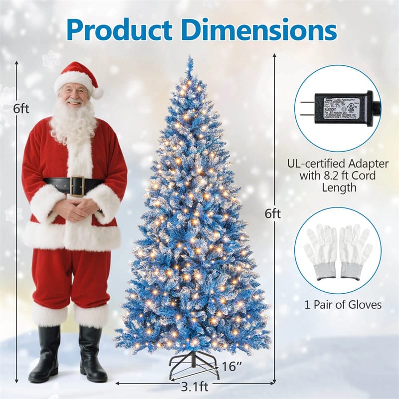 6/7/8/9 FT Pre-Lit Christmas Tree, Blue Hinged Xmas Tree with Frosted PVC Tips, Warm White LED Lights - Product image 6