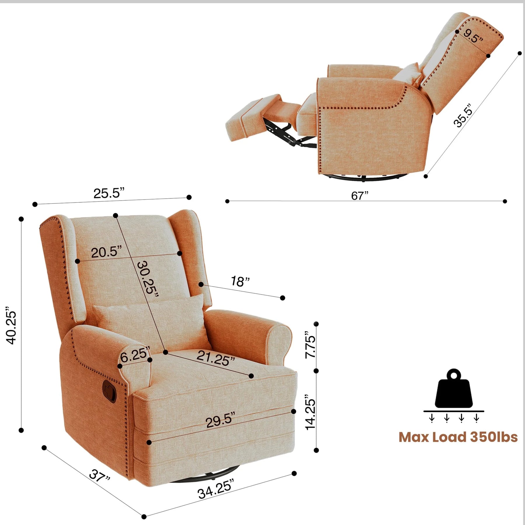 Royalcraft Swivel Nursery Glider Recliner, Comfy Upholstered Glider Chair with Lumbar Pillow and Footrest - Product image 22