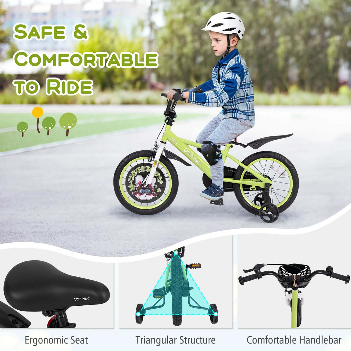 Costway 16" Kid'S Bike for 4 - 7 with Height - Adjustable Handlebar & Saddle Handbrake Blue - Product image 30