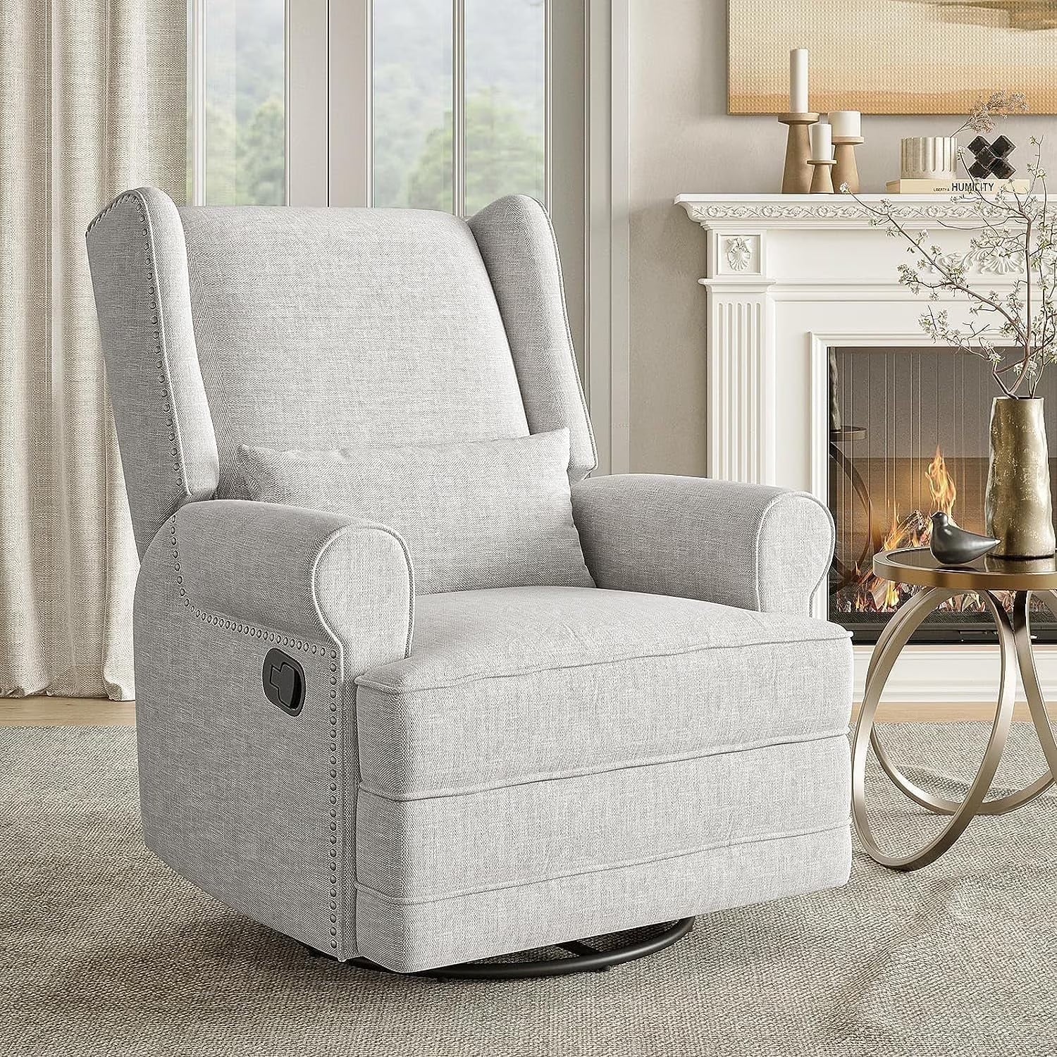 Royalcraft Swivel Nursery Glider Recliner, Comfy Upholstered Glider Chair with Lumbar Pillow and Footrest - Product image 9